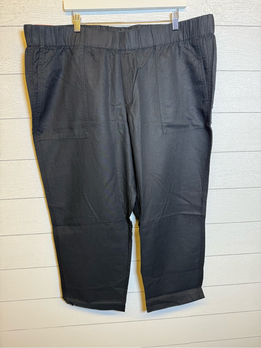 Banana Republic Black Tapered Crop Elastic-Waist Pants Linen Blend XXL NWT